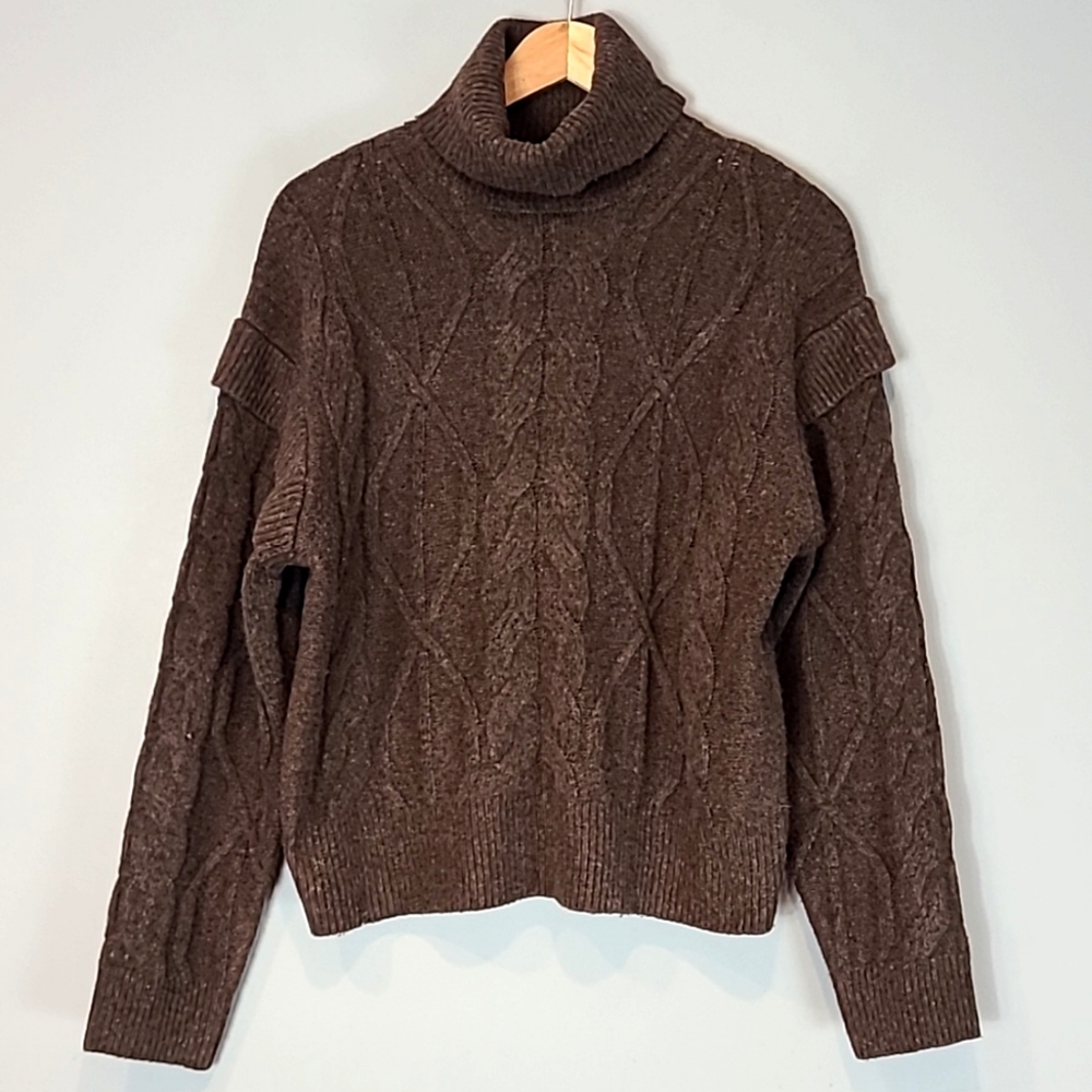 Elie Tahari Brown Cable Knit Turtleneck Sweater